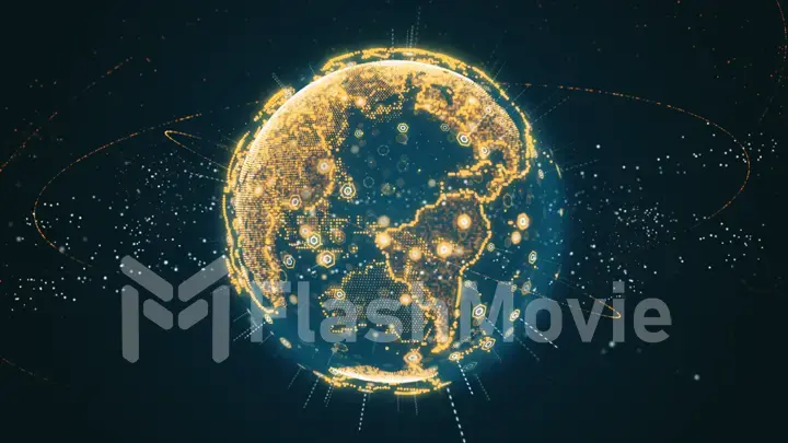 3d illustration of Digital planet earth data abstract of a technological data network transmitting communication, complexity and data flow of the modern digital era