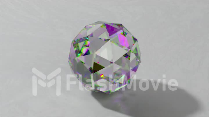 Clear round cut diamond, close-up side view slightly from above, isolated on white background. 3D rendering