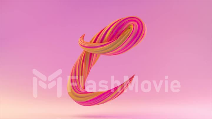 Collection Living Alphabet. Unique twisted letters.Pink yellow. Letter C. 3d animation of seamless loop with alpha matte