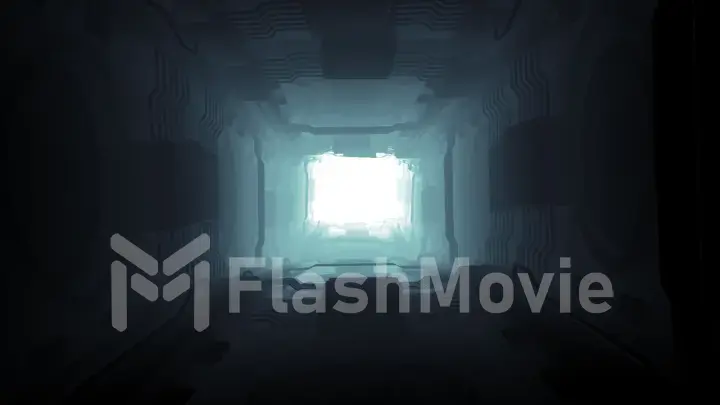 3d illustration futuristic design space ship interior infinite dark corridor