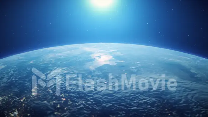 Sunrise of the blue digital sun above the Earth from space 3d illustration