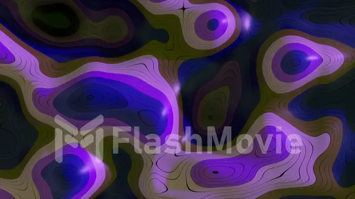 Abstract background of topographic map concept. Contour map stripes. Valleys and mountains. Geography concept. Wavy backdrop. Magic neon light curved swirl line. 3D illustration