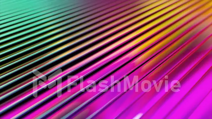 3d wavy surface. Abstract waving background with neon ripples. Liquid multicolor pattern, moving shapes. 3d illustration