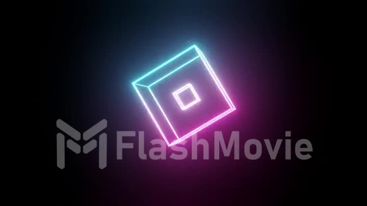 Rotating glowing neon cube, fluorescent ultraviolet light, abstract seamless loop 3d render geometric background
