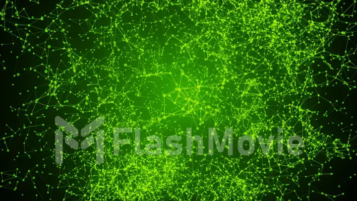 Abstract connected dots on bright green background. Technology concept