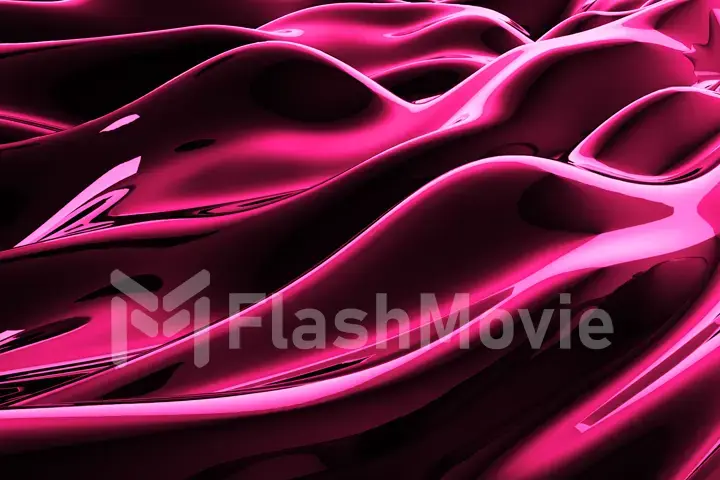 Pink abstract liquid reflective wave surface. Waves and ripples of ultraviolet lines. 3d illustration