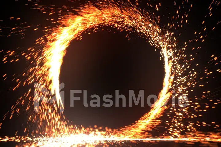 Abstract fire ring of fire flame fireworks burning. Sparking fire circle pattern or cold fire or fireworks in black background. 3d illustration