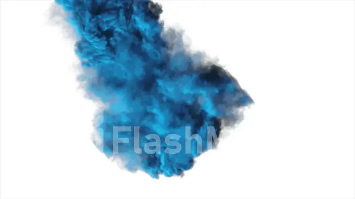 Blue dense smoke on a white background isolated