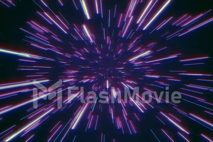 Abstract retro of warp or hyperspace motion in blue purple star trail 3d illustration