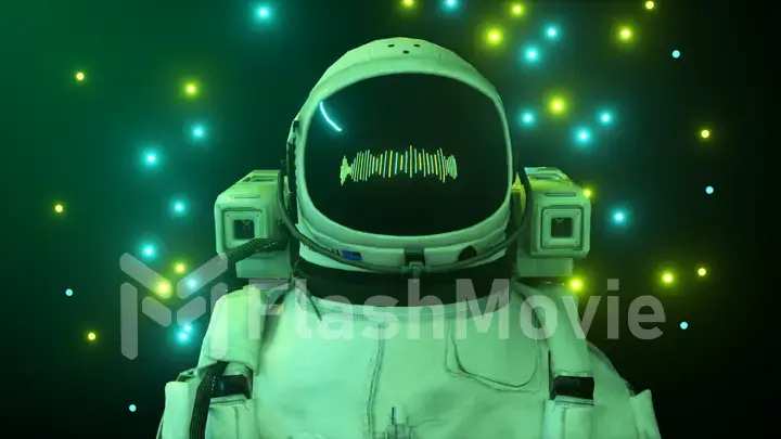 Astronaut surrounded by flashing neon lights. Music and nightclub concept. 3D illustration