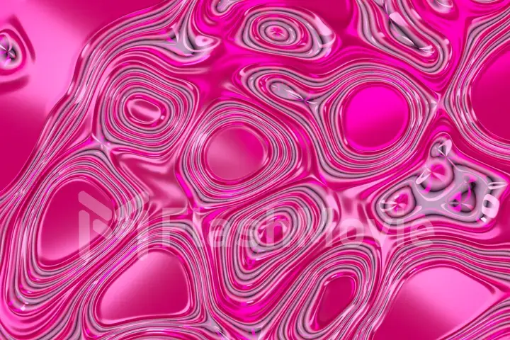 Pink abstract liquid reflective wave surface. Waves and ripples of ultraviolet lines. 3d illustration