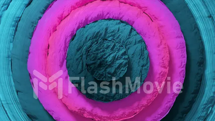 Abstract pattern of colorful circles with offset effect. Pink blue rings. Abstract creative background. 3d illustration