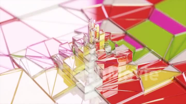 Glass rectangles move up and down. Skyscrapers. Broken glass. Diamond. Mosaic. Funnel. 3d animation of seamless loop