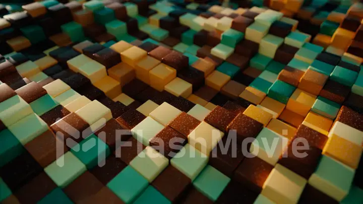 Abstract background of stone colorful cubes with random offset effect. 3d illustration
