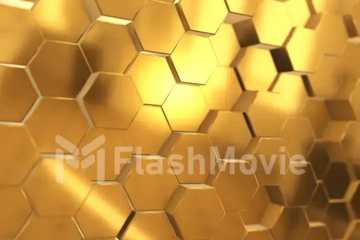 Abstract 3d illustration background made of shining golden hexagons