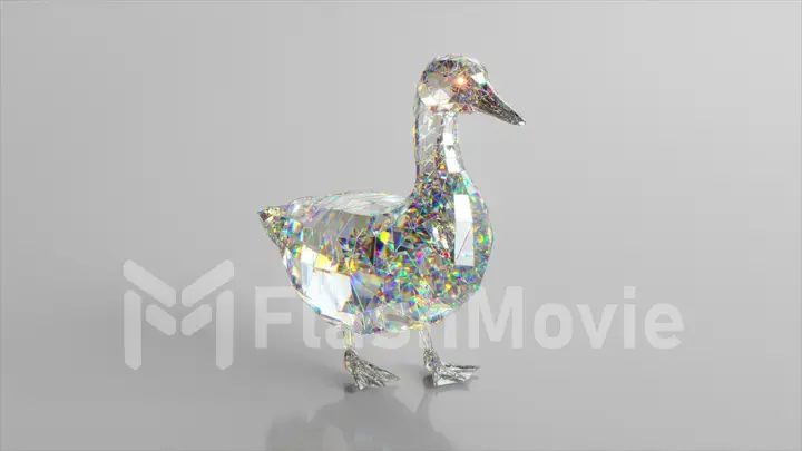 Diamond duck. The concept of nature and animals. Low poly. White color. 3d illustration