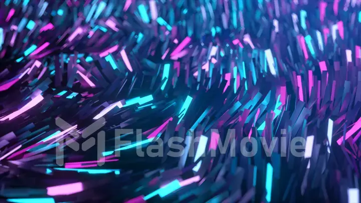Abstract background of thousands of rectangles creating a wave surface. Modern neon lighting. Business concept. 3d illustration