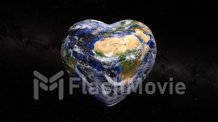 The concept of life and peace on planet Earth. Heart shaped planet Earth on a dark background. 3d Illustration