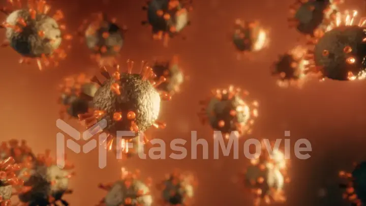 Dangerous virus 3d illustration for scientific researchers. Bacteria under the microscope. Coronavirus.