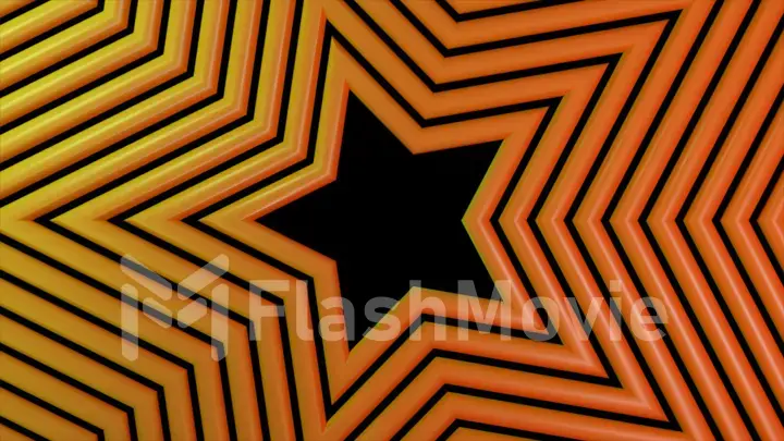 Smooth rotation of the background of star shapes on isolated black background. Yellow color. 3d illustration