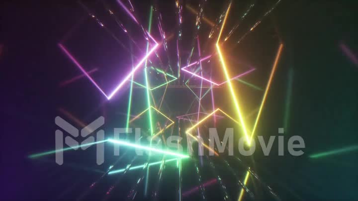 Flying through glowing neon lines creating a tunnel, multicolored spectrum, modern colorful lighting, 4k seamless loop cg animation