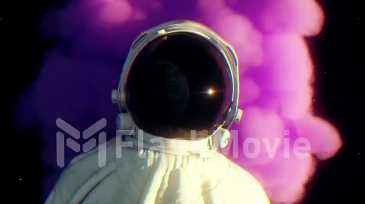 Explosion of colorful bright smoke enveloping the astronaut