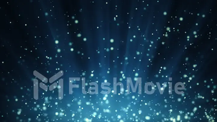3d illustration blue festive background with light rays and particles