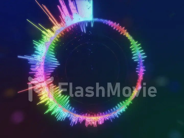 A detailed colorful multicolored equalizer in a circle. Audio spectrum