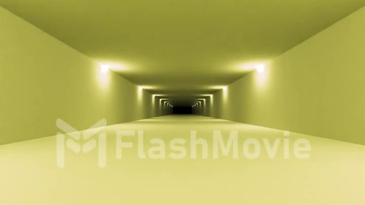 Futuristic yellow sci-fi tunnel interior. Science fiction corridor. Abstract modern technology background. Seamless loop 3D render animation 4k UHD