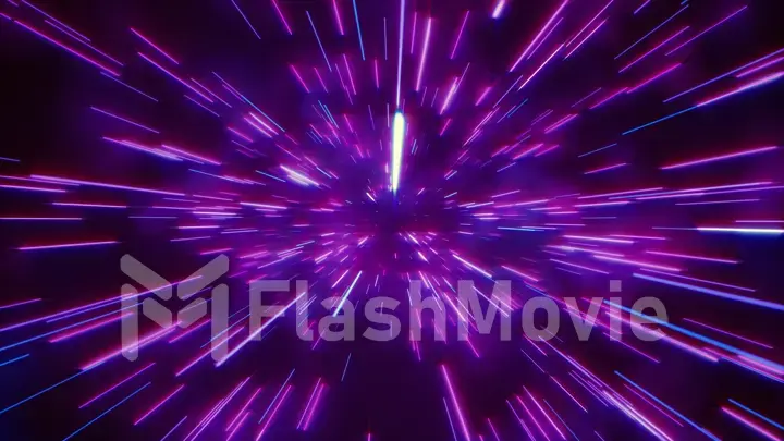 Abstract retro of warp or hyperspace motion in blue purple star trail 3d illustration