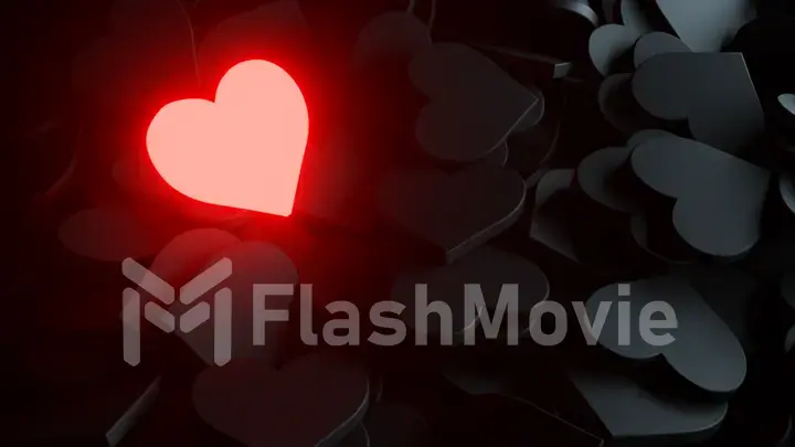 Neon heart on a black background. 3d illustration