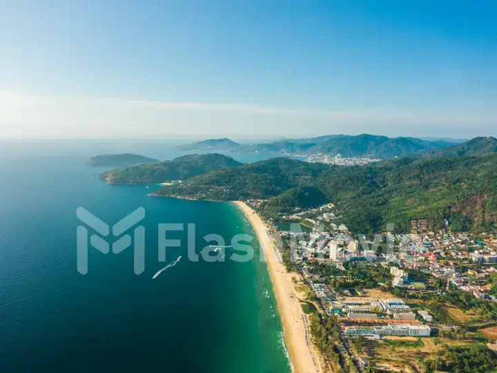 Phuket island view point. Beautiful tropical landscape with city, mountains and sea.