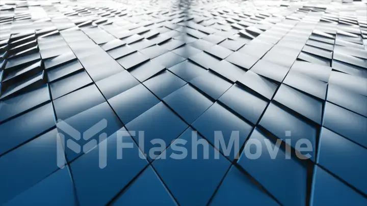 Abstract modern background from cubes. Blue rotating diagonal squares. Ultra-wide camera angle. 3d illustration