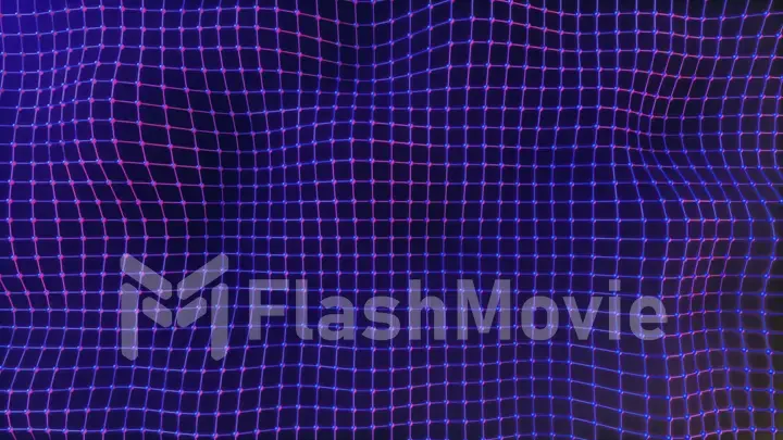 Abstract mesh with wave motion and depth of field. Connected data nodes. Artificial Intelligence. Virtual global network. 3d illustration