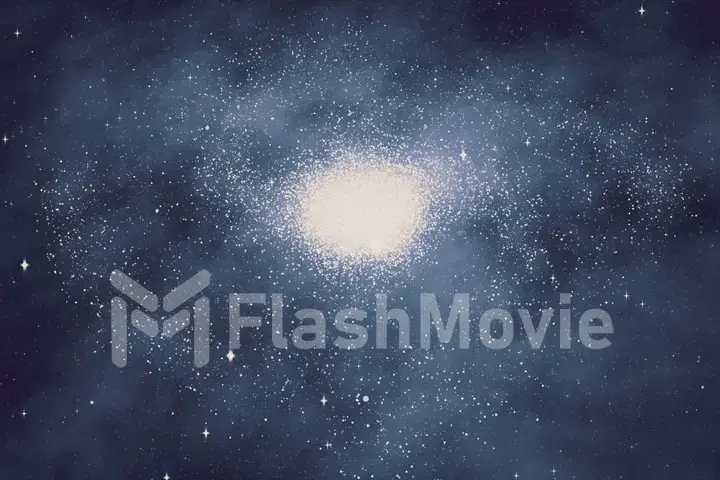 Space background. Camera is flying through the blue and magenta coloured nebula. The stars are everywhere around. 3d illustration