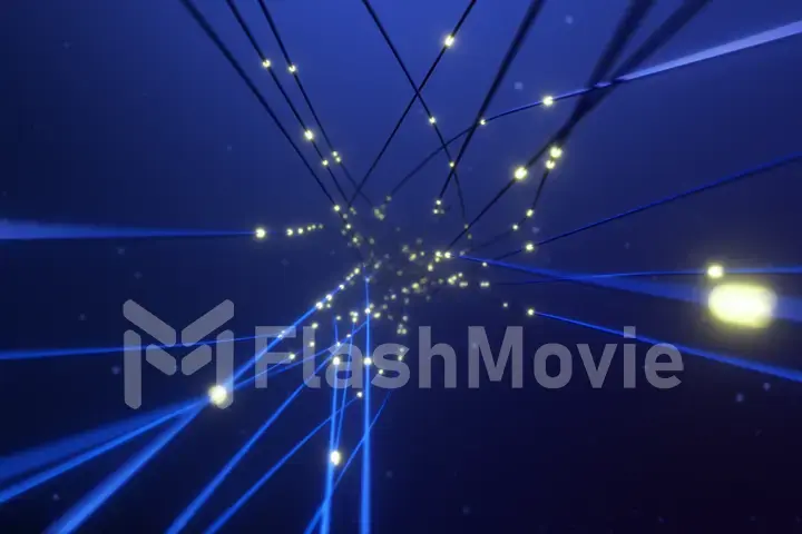 The concept of signal transmission over an optical fiber. The pulses of the signal tend along the wires. 3d illustration