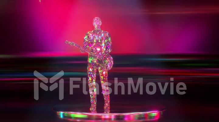 Abstract background, neon rays inside a mirror box, tunnel, corridor, room, glowing lines, fluorescent ultraviolet light, blue red pink purple orange spectrum, stroboscope. Seamless loop 3d render