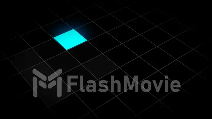 3d illustration of a glowing square in a grid. Seamless loop. Flat design. Place for your text . Concept of selection. Copy space