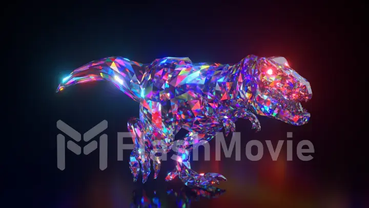 Collection of diamond animals. Walking dinosaur. Nature and animals concept. 3d animation of a seamless loop. Low poly