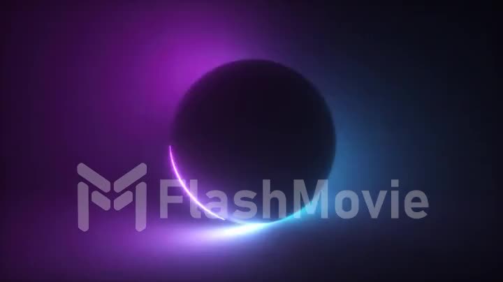 Abstract colorful glowing neon light sphere, laser show, blank space, disco ball, esoteric energy, abstract background, seamless loop 3d animation, ultraviolet spectrum