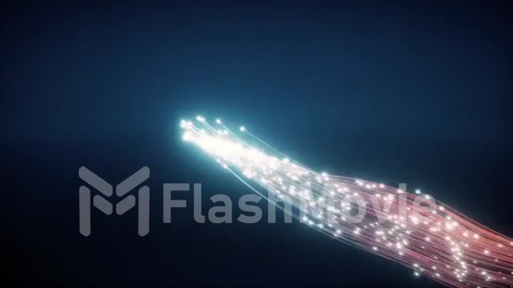 Glowing fiber optic cable. Information flows by wire. The concept of technology and information transfer