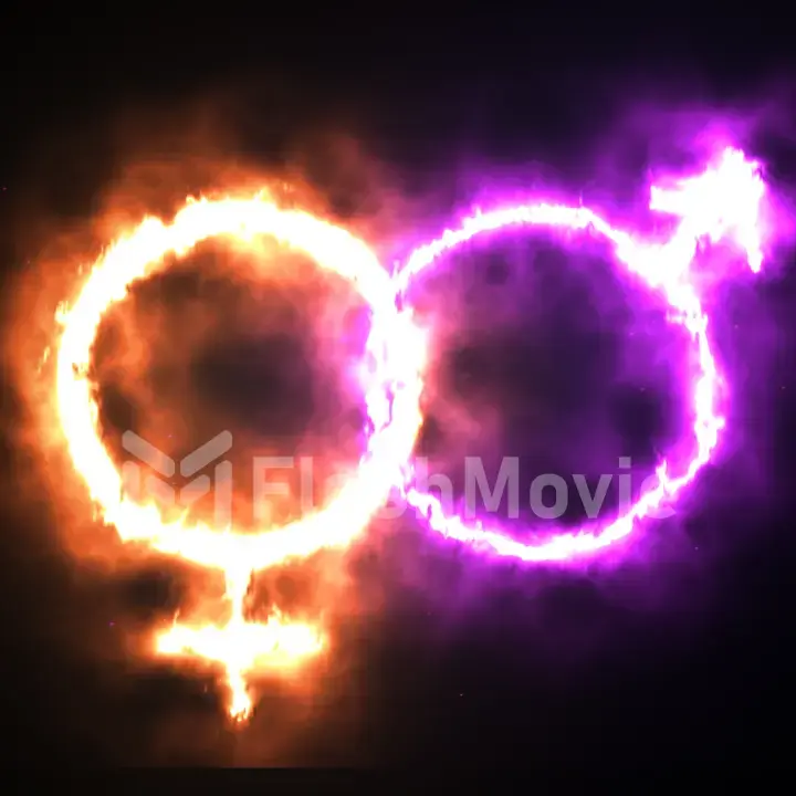 Raster version. Man and woman burning symbol. Illustration on black background