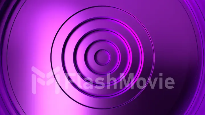 Purple abstract pattern of circles with the effect of displacement. Metal circles wave gradient. 3d illustration