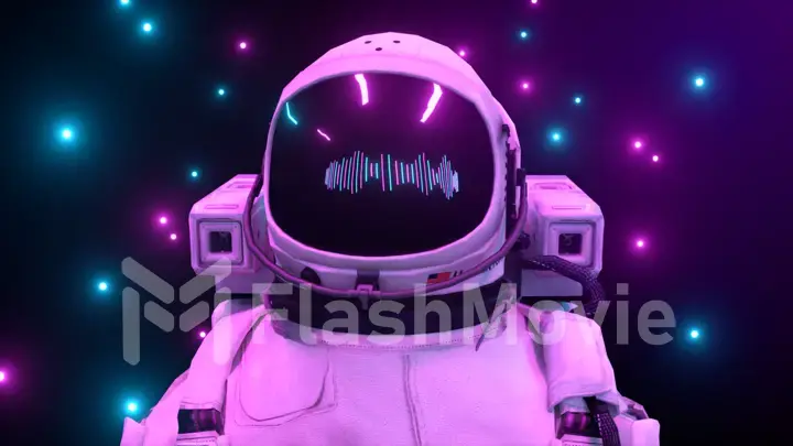 Astronaut surrounded by flashing neon lights. Music and nightclub concept. 3D illustration