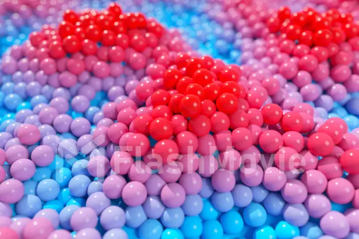 Dynamic bright balls on a moving wave surface. 3d illustration