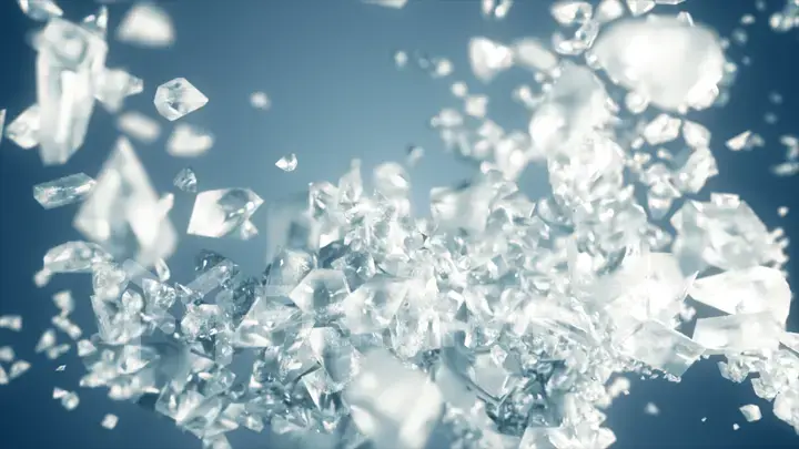 Ice cube explosion in slow motion 3d illustration