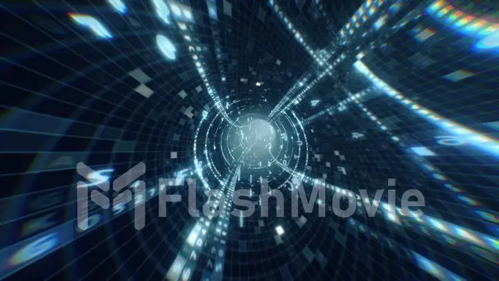 Data tunnel journey 3d illustration Shot inside fibre optic cable. Transmission of digital information as a binary signal