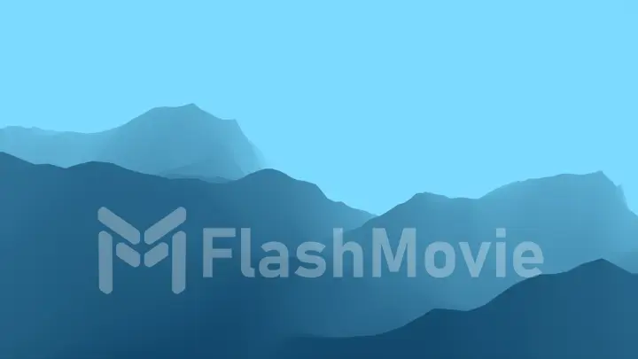 Colorful unreal flight over canyon and mountains in fog 3d illustration