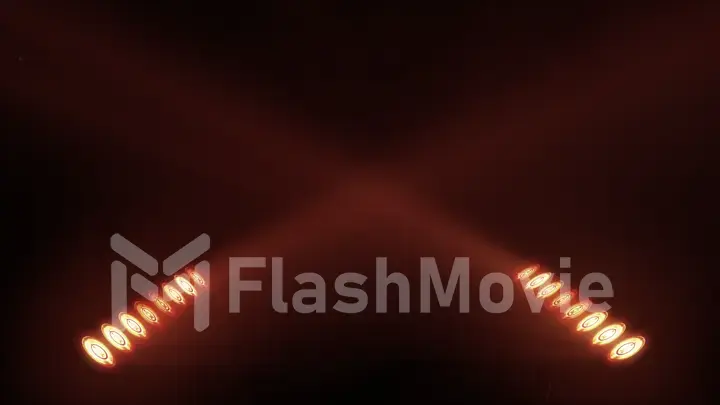 Bright stage lights flashing in orange color place for your text copy space