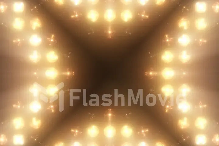 Bright Floodlight Flash on the wall VJ Stage 3d illustration. Blinder Blinking lights Flash club Flashlights Disco lights Matrix Incandescent light Lamp Halogen headlamp lamp Night club off